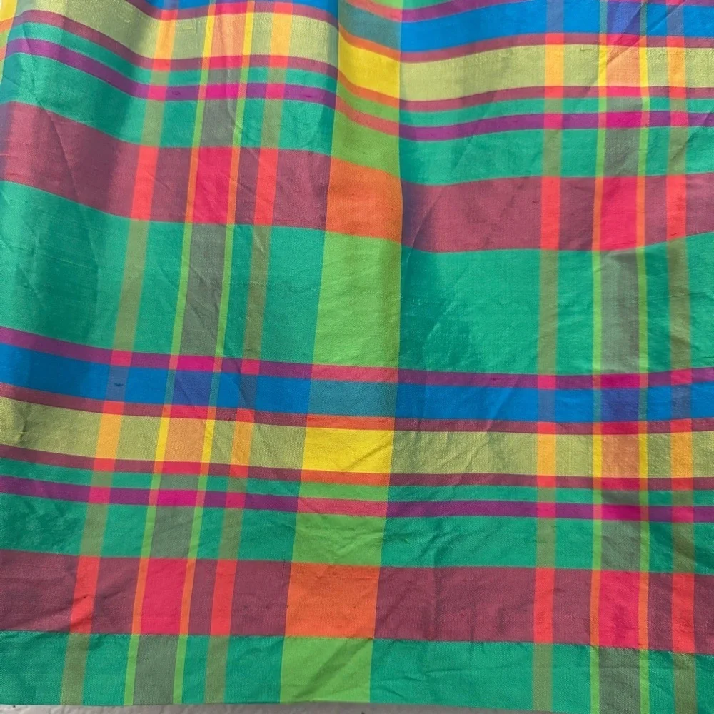 Ralph Lauren Barbados 100% Silk Green Plaid Mini Skirt Size 12 Petite NWT